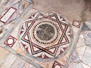 Detail of the polychrome opus sectile of the room with the three-light window in the Domus of Nymphaeum in Ostia Antica, Rome