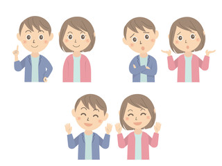 若い夫婦　表情セット　上半身