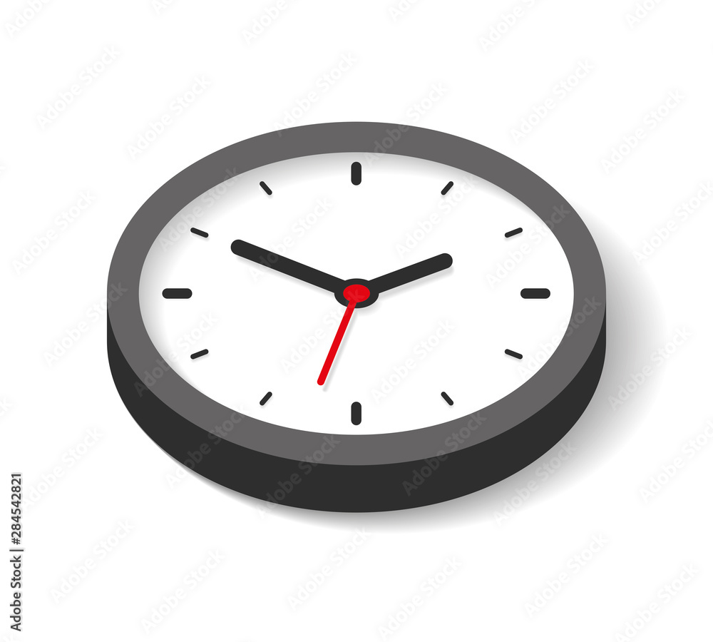 Poster 3d clock icon in flat style, timer on white background. business watch. vector design element for yo