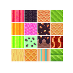 Food tiles pixel art style abstract seamless pattern texture pixel art background. Game design. Isolated vector 8-bit illustration.