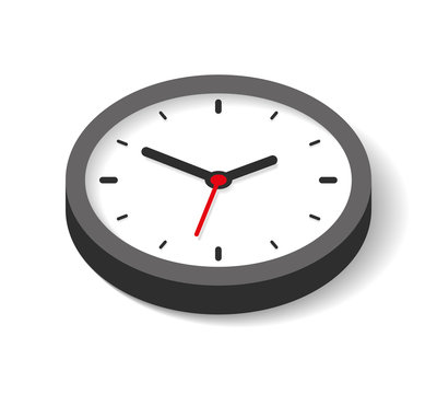 3d Clock icon in flat style, timer on white background. Business watch. Vector design element for you project