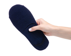 No show socks in hand on white background isolation