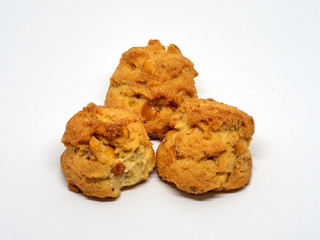 shortbread cookies with nuts on white background