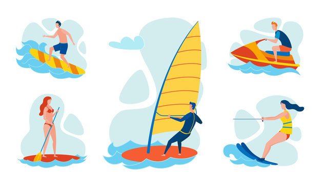 Resort Water Sports and Activities Flat Vector Set