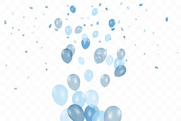 Boy's birthday. Happy Birthday Background With blue Balloons And Confetti. Celebration Event Party. Multicolored. Vector