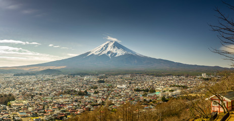 Panorama of Fuji mountain and city