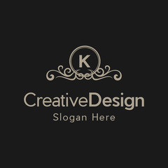 Elegant monogram design template with initial letter K. Luxury elegant ornament logo, Trendy logo design template. Simple and clear initials K with ornate frames