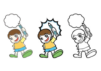 人物、子ども、子供、こども、少年、男の子、男子、小学生、鉛筆、吹き出し、勉強、宿題、塾、決めポーズ