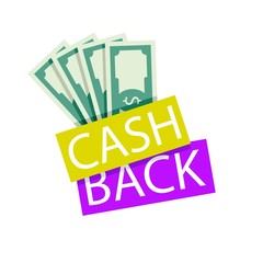 Cash back emblem badge with fan banknote