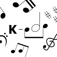 K-pop music style. Simple art banner with musical notes