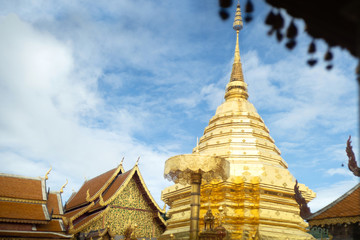 Naklejka premium Ancient golden pagoda at Wat Phra That Doi Suthep Temple, Chiangmai ,Thailand