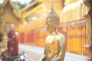 Beautiful golden Buddha stay around the pagoda at Wat Phra That Doi Suthep Temple, Chiangmai ,Thailand
