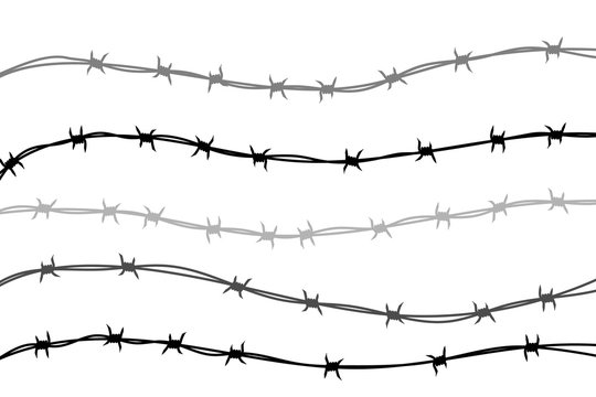 Several lines of barbed wire silhouette isolated on white