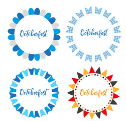 Oktoberfest frames, flat or cartoon style. Festival in germany collection of round bunting, flag, design elements .Isolated on white background. Vector illustration