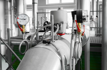 metering and control system with thermocouples and manometers for a gas boiler installed in modern industrial boiler room