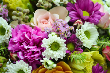 Background of flowers. Different flowers in a bouquet close-up