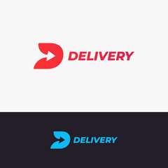 Delivery logo design. Letter D with arrow - obrazy, fototapety, plakaty