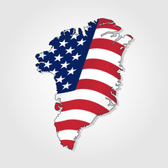 Map of Greenland combined with waving USA flag. Greenland silhouette or border for geographic themes - Vector © Holthoff