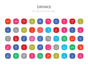 50 drinks colorful outline icons set. can be use for web mobile