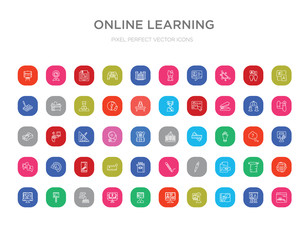 50 online learning colorful outline icons set. can be use for web mobile