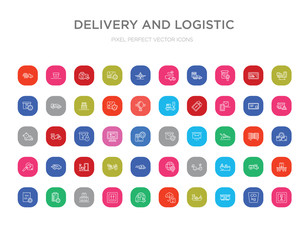 50 delivery and logistic colorful outline icons set. can be use for web mobile