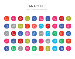 50 analytics colorful outline icons set. can be use for web mobile