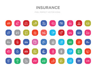 50 insurance colorful outline icons set. can be use for web mobile