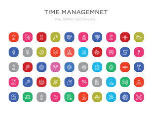 50 time managemnet colorful outline icons set. can be use for web mobile