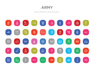 50 army colorful outline icons set. can be use for web mobile