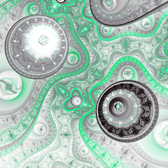 Matrix green fractal gears, digital artwork for creative graphic design