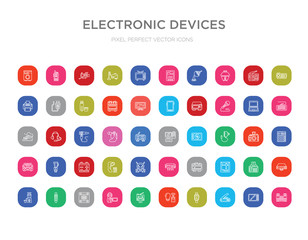 50 electronic devices colorful outline icons set. can be use for web mobile