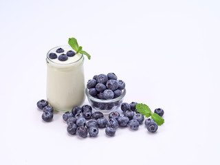 Blueberry yogurt and mint leaves.
