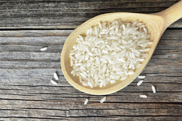 White rice in wooden spoon
