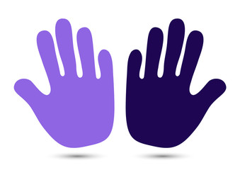 Hand icon. Helping hands silhouette on a white background. Warning gesture with an open palm label. V