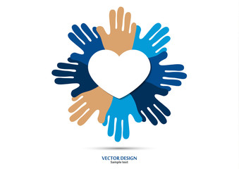 Heart, open palms. Icon, flat design. The concept of charity, volunteering, love, kindness, family, social problems.
