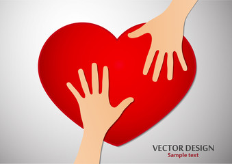 Heart, open palms. Icon, flat design. The concept of charity, volunteering, love, kindness, family, social problems.