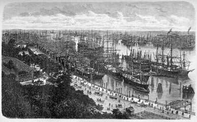 The great expansion of Hamburg harbor in the middle of 19th century  important trading center and third-largest port in Europe