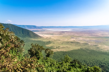 Tanzania, view of the Ngorongoro crater, beautiful landscape with different animals living together