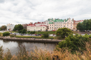 Fototapeta na wymiar Vyborg, Russia - The streets of Vyborg. View of the city from the Vyborg castle. Leningrad region.