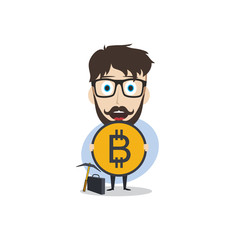 bitcoin crypto currency theme cartoon gentleman male man miner boy