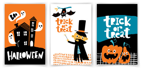 Vector Halloween party posters in cartoon flat style