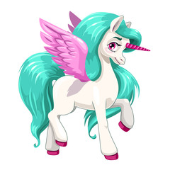 Magic pony princess. Beautiful pegasus with long blue hair.