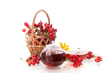 hot tea from medicinal fruits of red ripe rosehip
