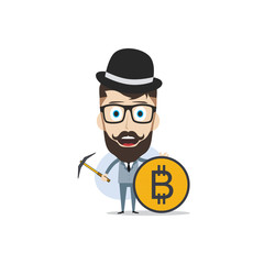 bitcoin crypto currency theme cartoon gentleman male man miner boy