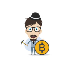 bitcoin crypto currency theme cartoon gentleman male man miner boy