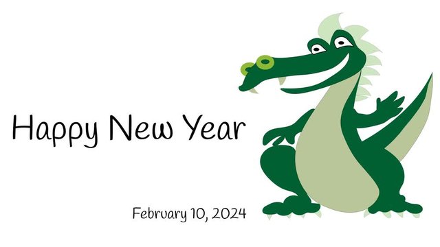 Chinese Horoscope dragon animated on white with New Year greeting.