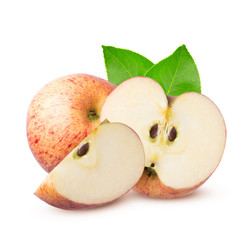 Slised and whole fresh apple isolated on white background