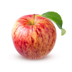 one Red apple with leaf isolated on white background