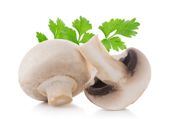 fresh mushrooms with parsley isolated on white background