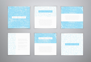 Set vector blue backgrounds with waves.  Frame with waves. Template design for flyer, brochure, gift card, invitation, banner